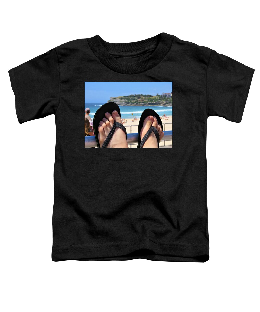Water View Toddler T-Shirt featuring the photograph Thongs on Bondi 1 by Joan Stratton