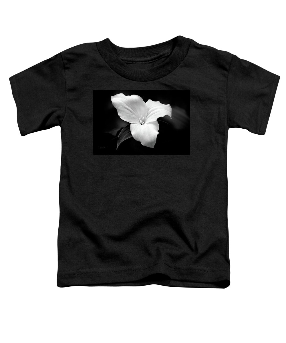 Black And White Toddler T-Shirt featuring the photograph Trillium Flower Black and White by Christina Rollo