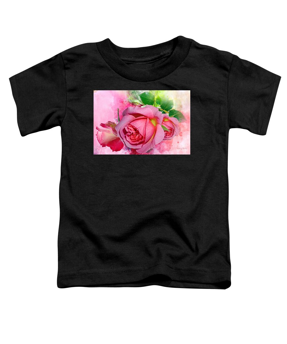 Pink Roses Toddler T-Shirt featuring the mixed media Trio of Pink Roses by Morag Bates
