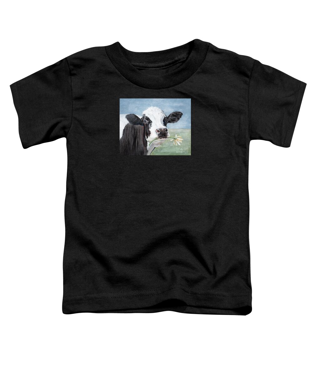 Cow Toddler T-Shirt featuring the painting Trouble, Cow Painting by Annie Troe
