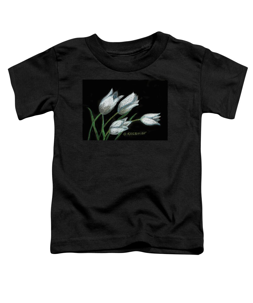 White Tulips Toddler T-Shirt featuring the pastel Tulips on Black by Olga Kaczmar