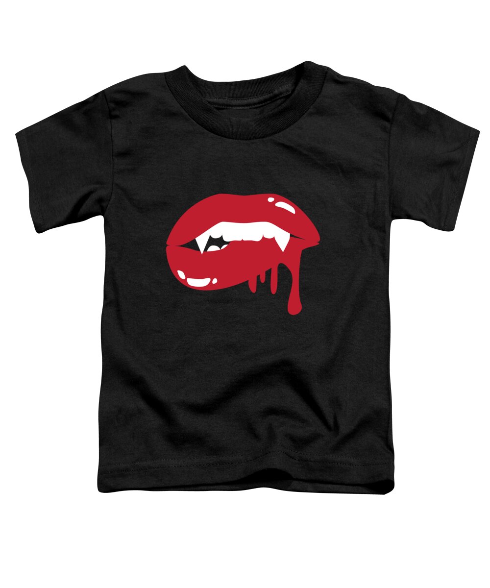 Vampire Toddler T-Shirt featuring the digital art Vampire Mouth Design Scary Retro Bright Red Bloosucking Lips Gift by Martin Hicks