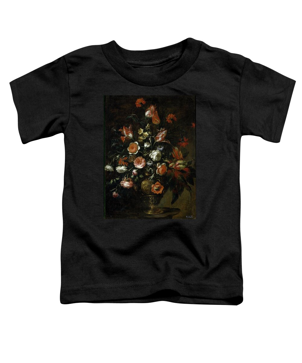Vase Of Flowers Toddler T-Shirt featuring the painting 'Vase of Flowers', ca. 1676, Spanish School, Oil on canvas, 75 cm x 56 cm, P01... by Bartolome Perez -1634-1693-