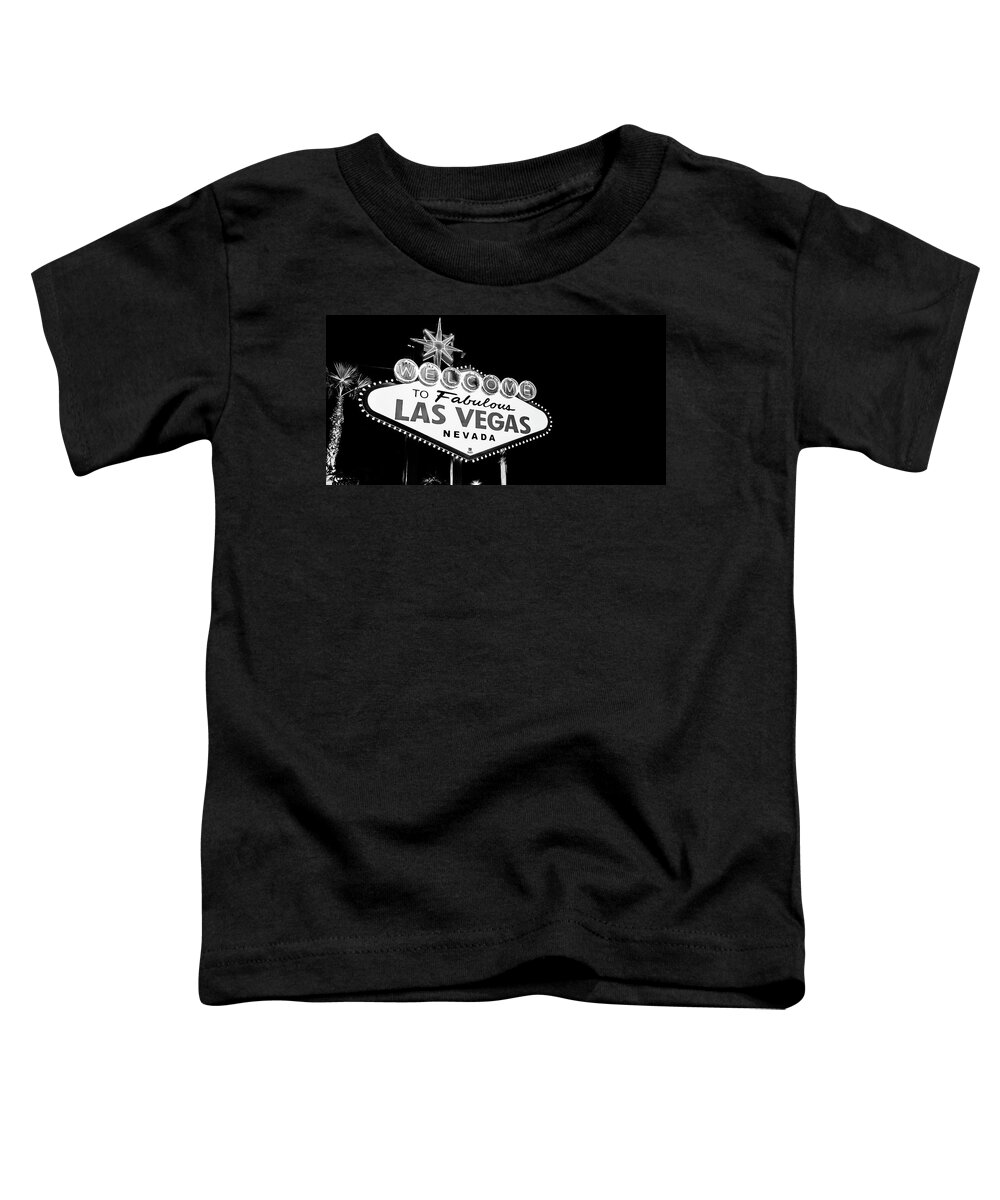 Las Vegas Sign Toddler T-Shirt featuring the photograph Welcome to Las Vegas Neon Sign - Nevada USA Monochrome Panorama by Gregory Ballos
