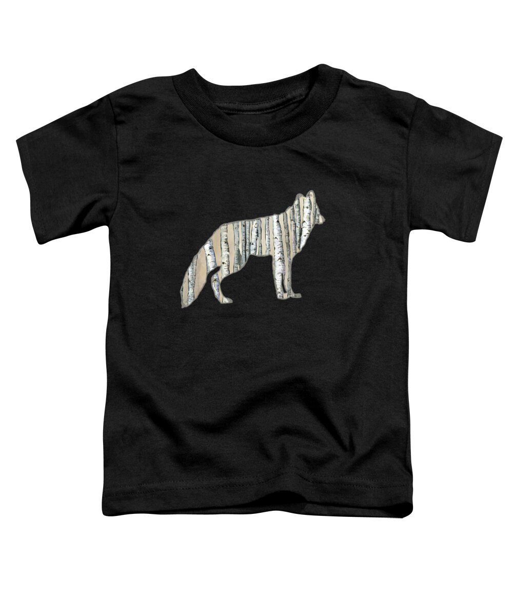 Timber Wolf Toddler T-Shirt featuring the painting Woods Forest Lodge Wolf with Aspen Trees by Audrey Jeanne Roberts