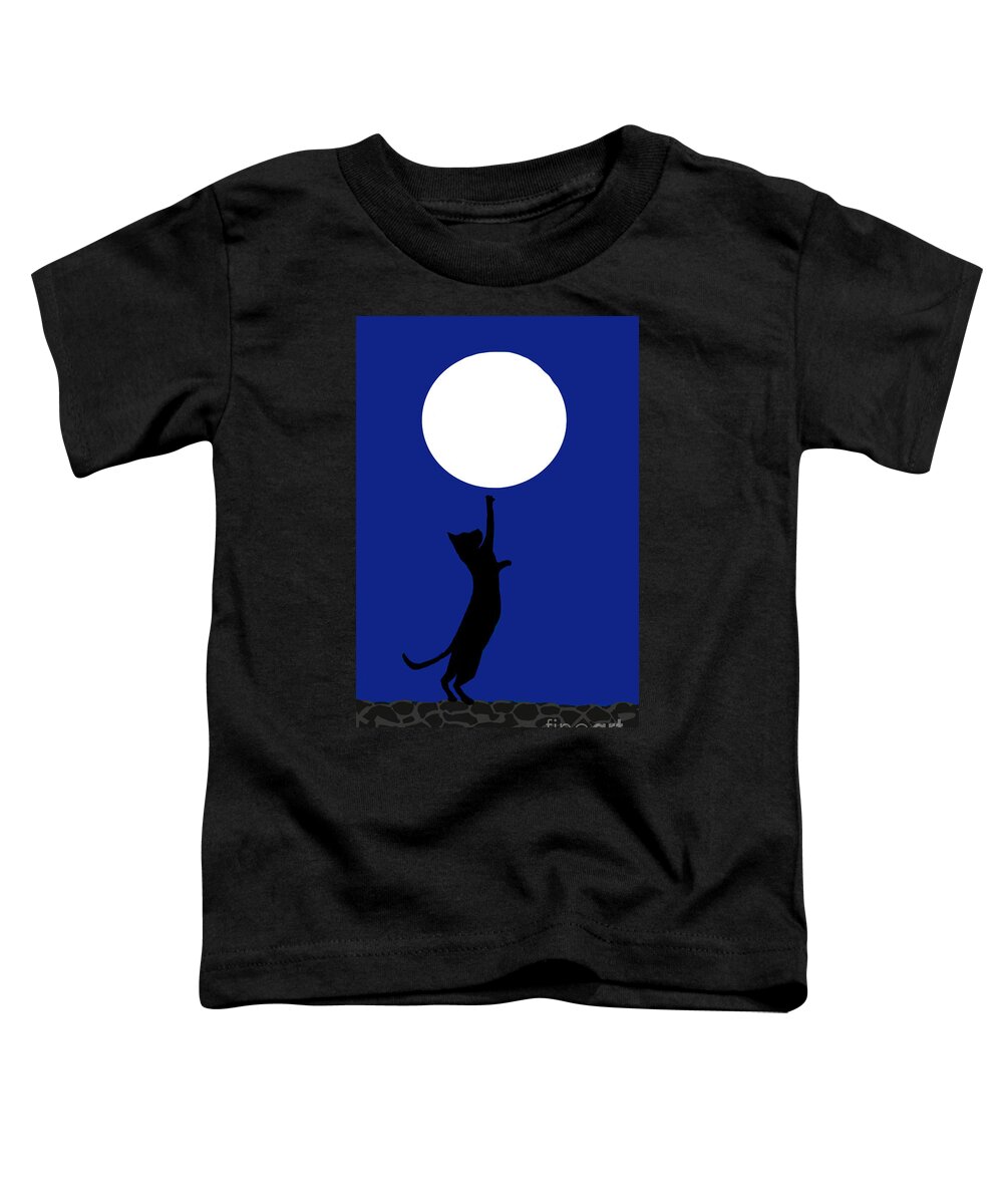 Black Cat Toddler T-Shirt featuring the digital art Reaching for the moon by Elaine Hayward