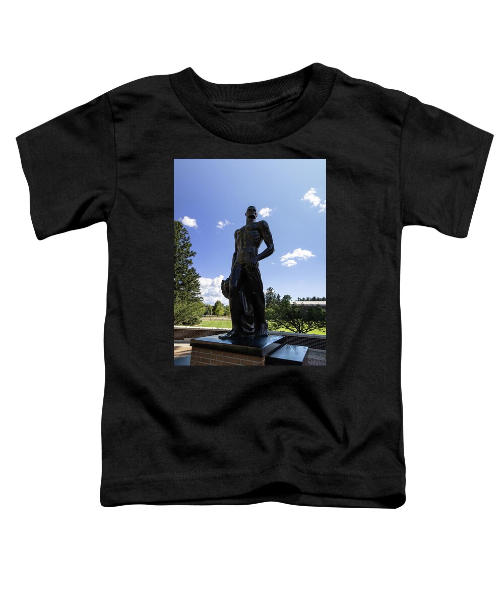 University Tour Toddler T-Shirt featuring the photograph Spartan statue on the campus of Michigan State University in East Lansing Michigan #1 by Eldon McGraw