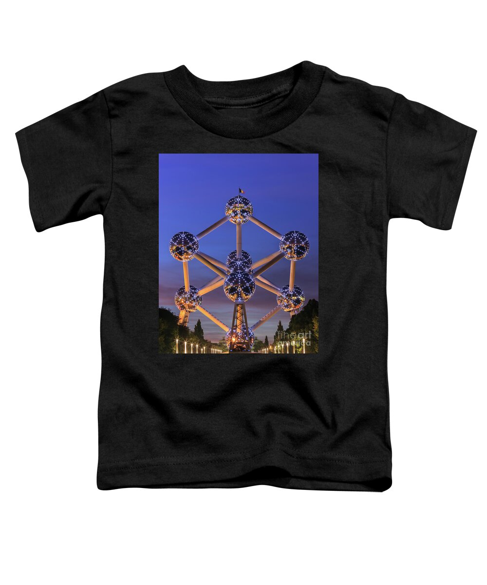 Belgium Toddler T-Shirt featuring the photograph The Atomium in Brussels during blue hour #1 by Henk Meijer Photography