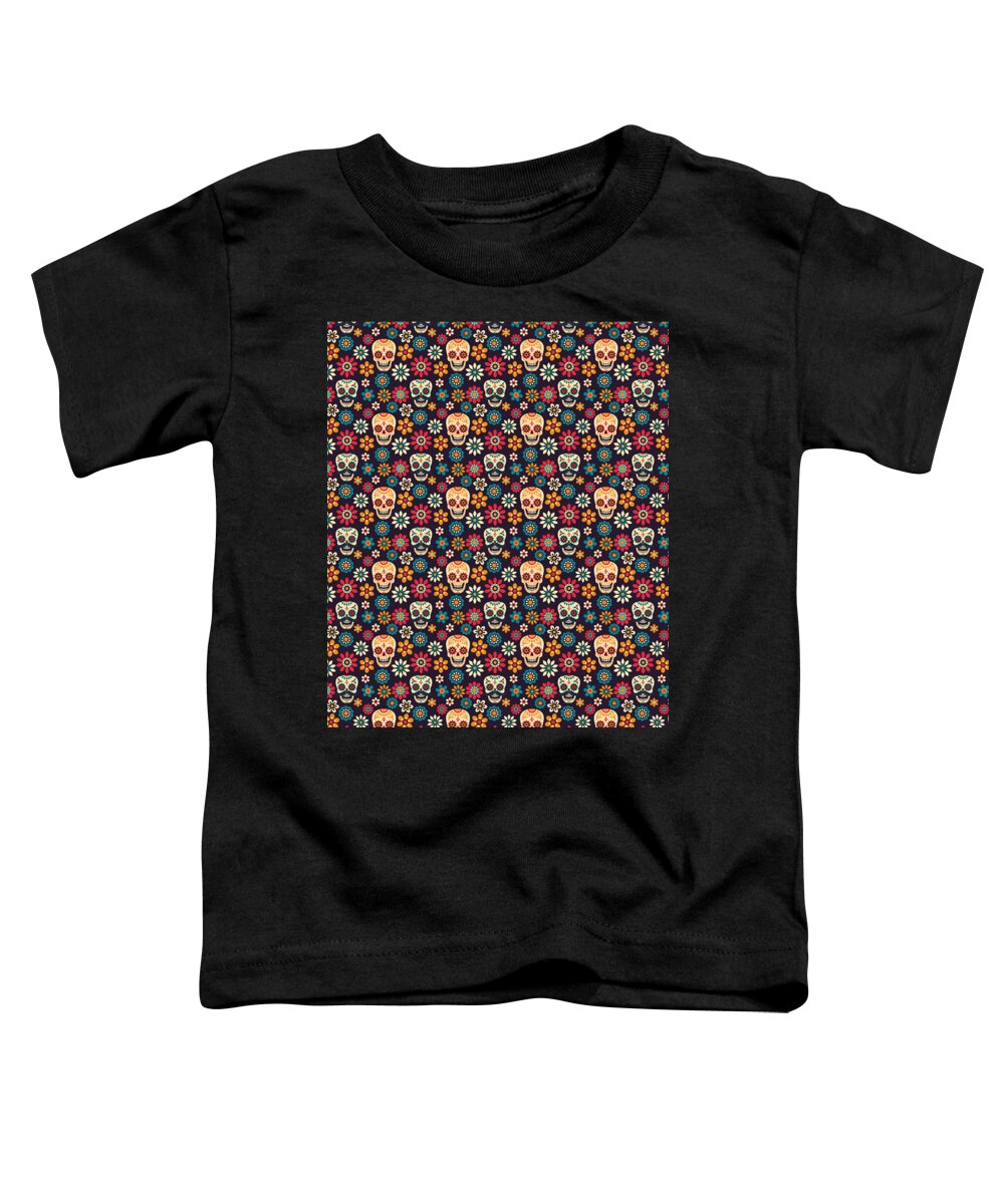 Day Of The Dead Toddler T-Shirt featuring the digital art Day Of The Dead Pattern Dia De Los Muertos Skull #10 by Mister Tee