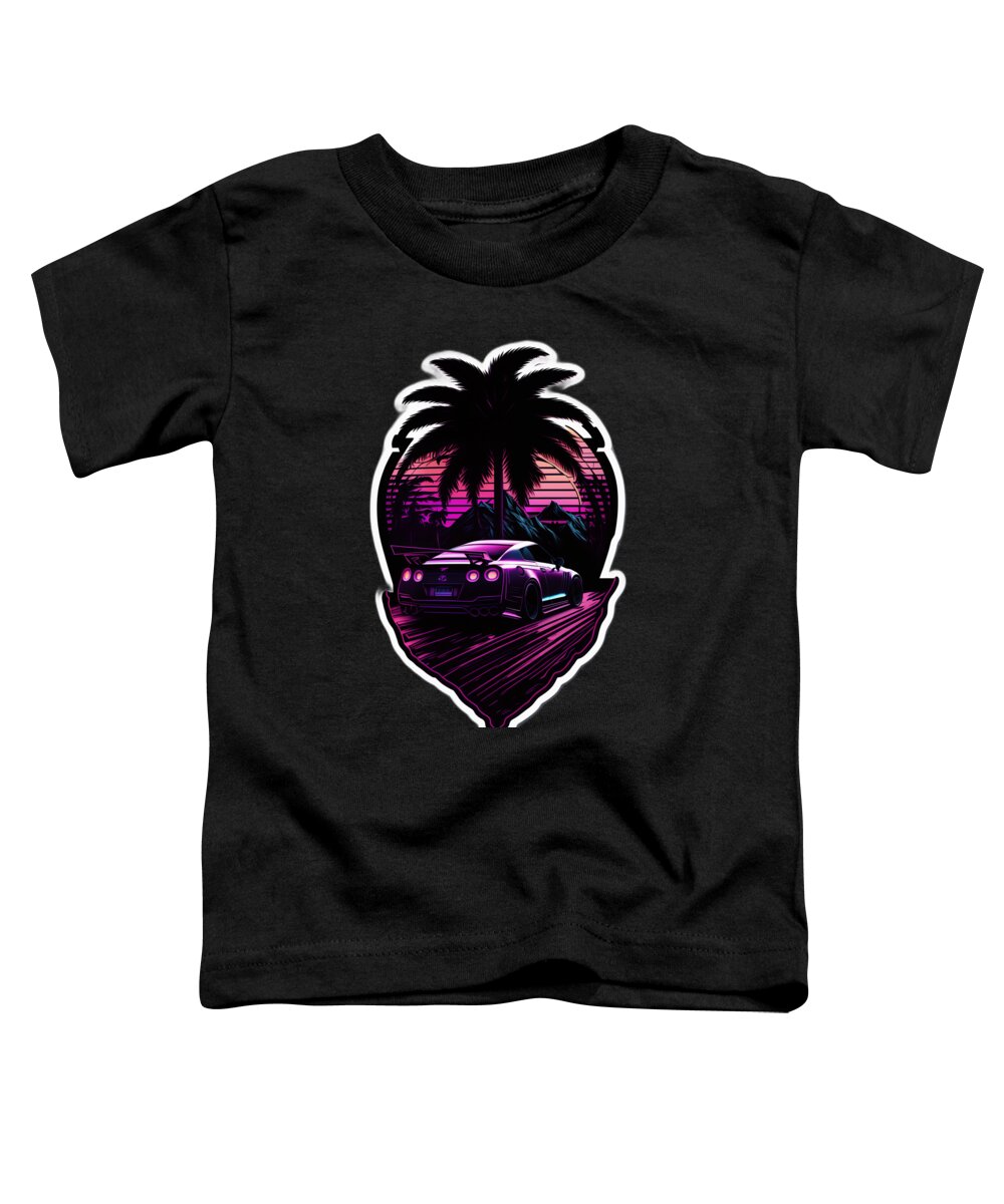 Synthwave Toddler T-Shirt featuring the digital art Sunset and GTR #2 by Quik Digicon Art Club