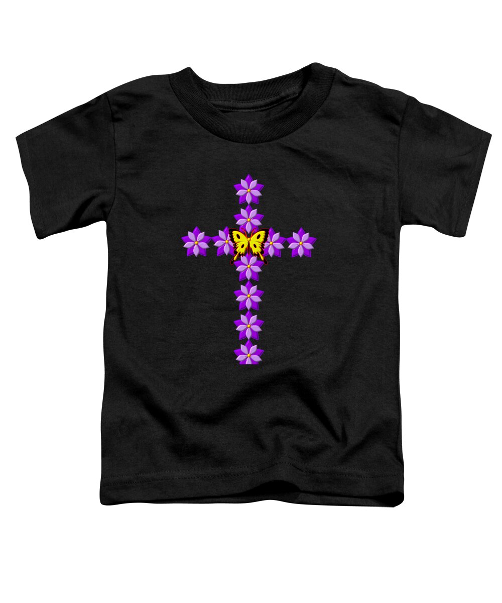 3d Look Flowers And Butterfly Easter Sunday Resurrection Cross Toddler T-Shirt featuring the digital art 3D Look Flowers and Butterfly Easter Sunday Resurrection Cross by Rose Santuci-Sofranko