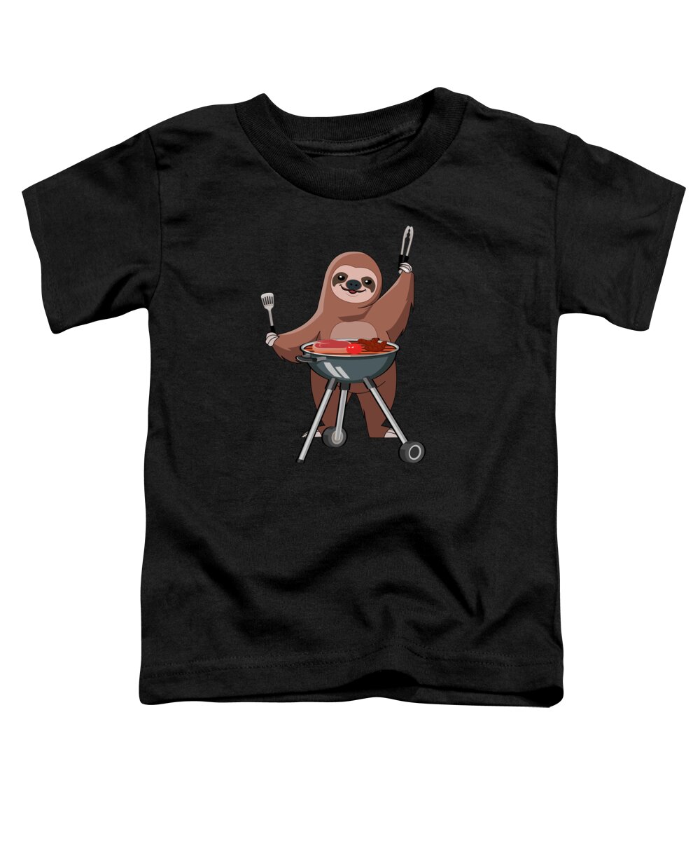 Sloth Toddler T-Shirt featuring the digital art Cute Sloth Lazy BBQ Grilling Sloth Statement Chill #8 by Toms Tee Store