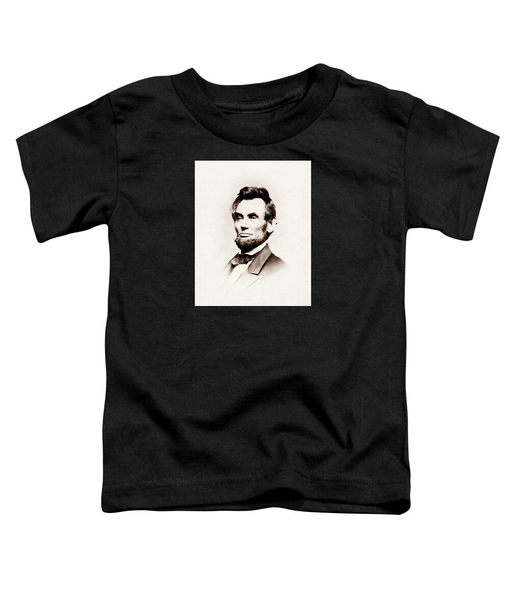 Abraham Lincoln Toddler T-Shirt featuring the photograph Abraham Lincoln Portrait - Mathew Brady 1864 by War Is Hell Store
