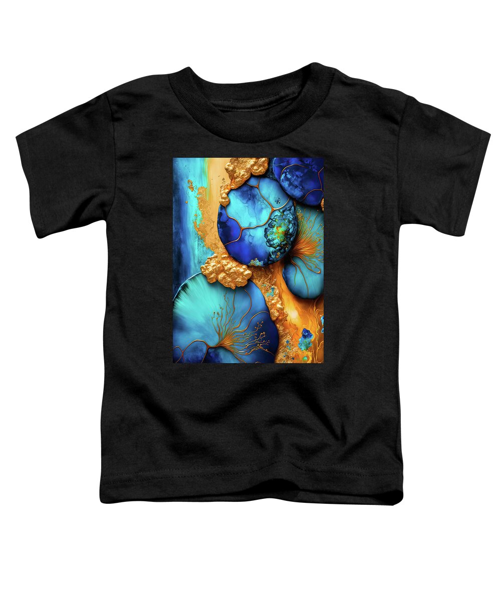 Abstract Toddler T-Shirt featuring the digital art Abstract Art Alcohol Ink Style 03 Blue and Gold by Matthias Hauser