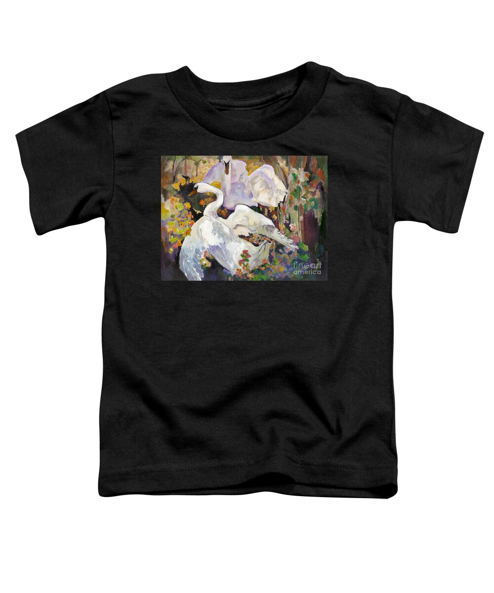 Swans Toddler T-Shirt featuring the painting After Frank Brangwyn by Jodie Marie Anne Richardson Traugott     aka jm-ART