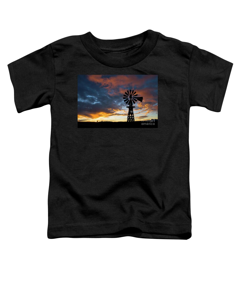Windmill Toddler T-Shirt featuring the photograph American windmill at sunset by Delphimages Photo Creations