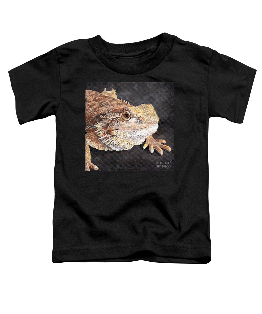 Bearded Dragon Toddler T-Shirt featuring the painting Angus - Bearded Dragon by Annie Troe