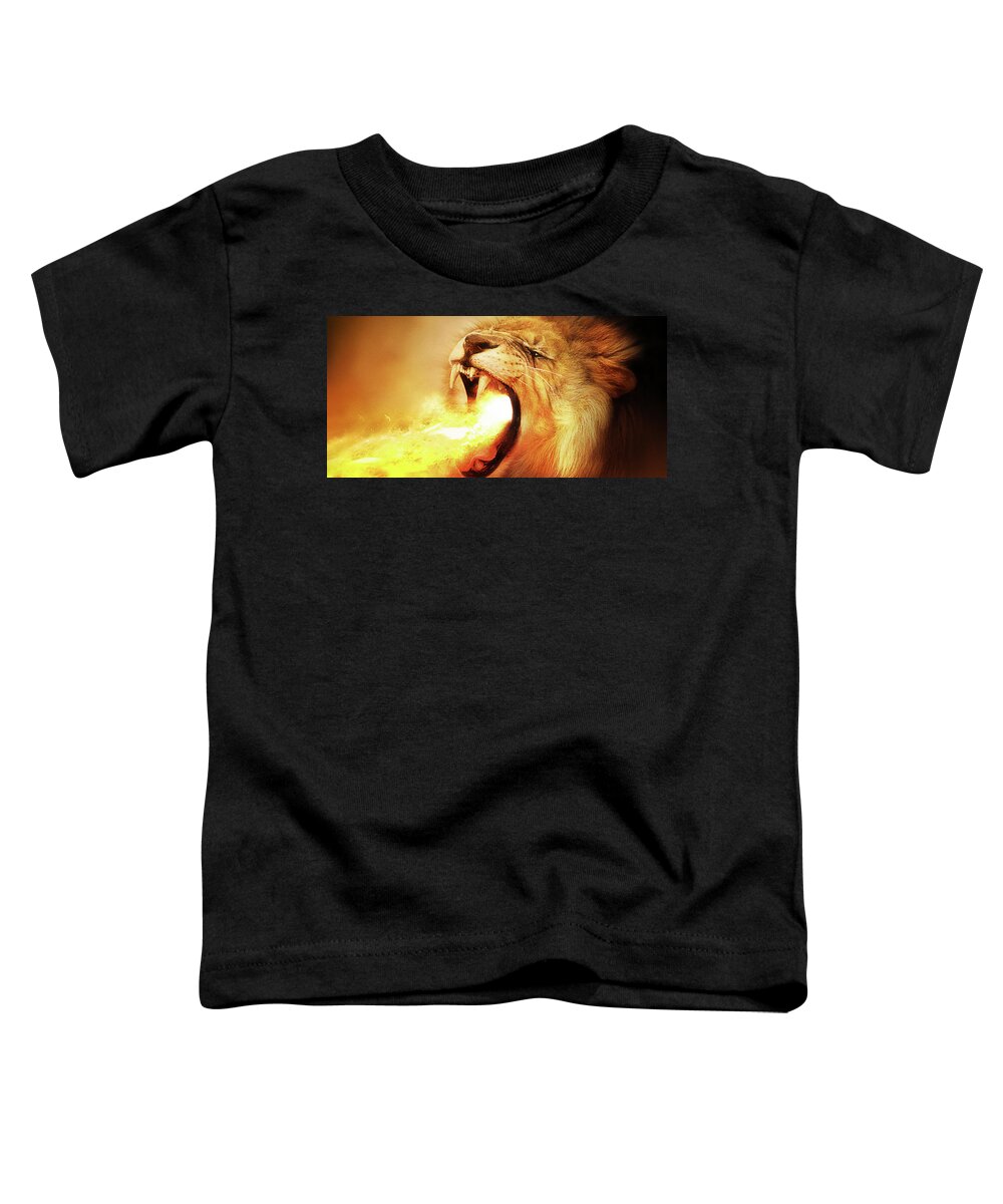 Lion Toddler T-Shirt featuring the digital art Art - Mighty Lion of Fire by Matthias Zegveld