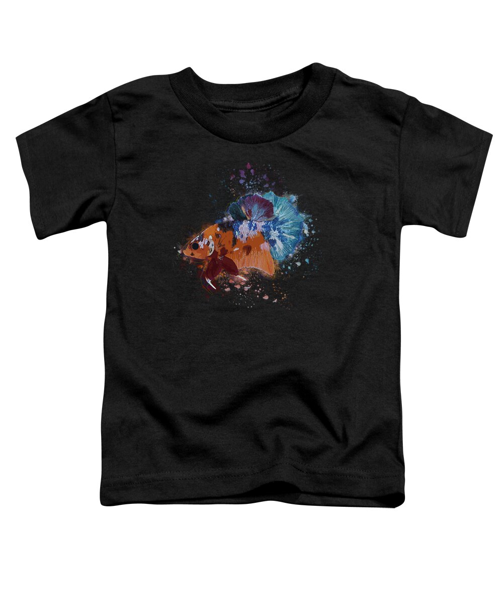 Artistic Toddler T-Shirt featuring the digital art Artistic Orange Multicolor Betta Fish by Sambel Pedes