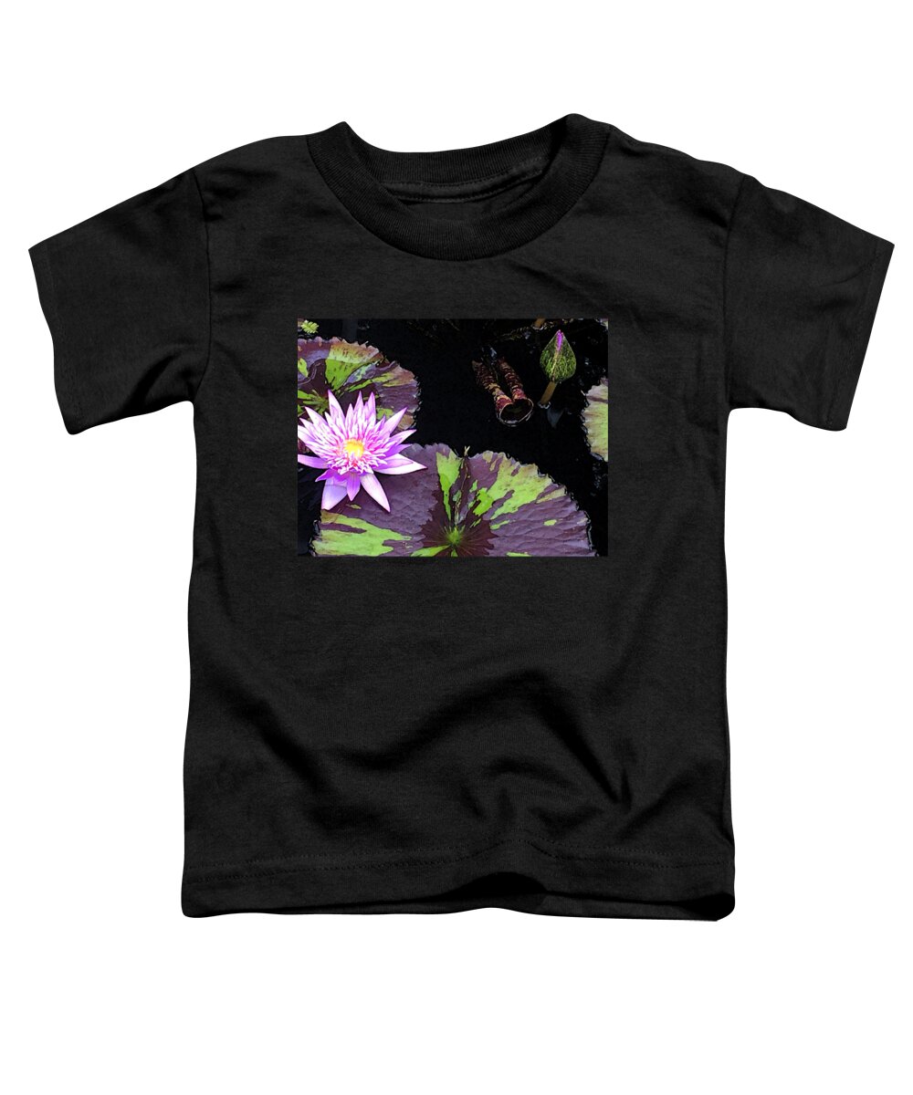 Waterlily Toddler T-Shirt featuring the mixed media Midnight Serenade Purple Waterlily by Deborah League