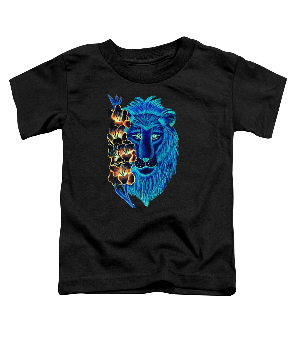 Leo Toddler T-Shirt featuring the digital art Leo Gladiolus Blue and Black by Christina Wedberg