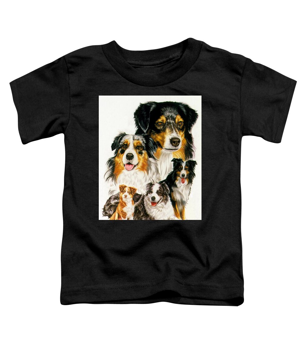 Purebred Toddler T-Shirt featuring the drawing Australian Shepherd Collage by Barbara Keith