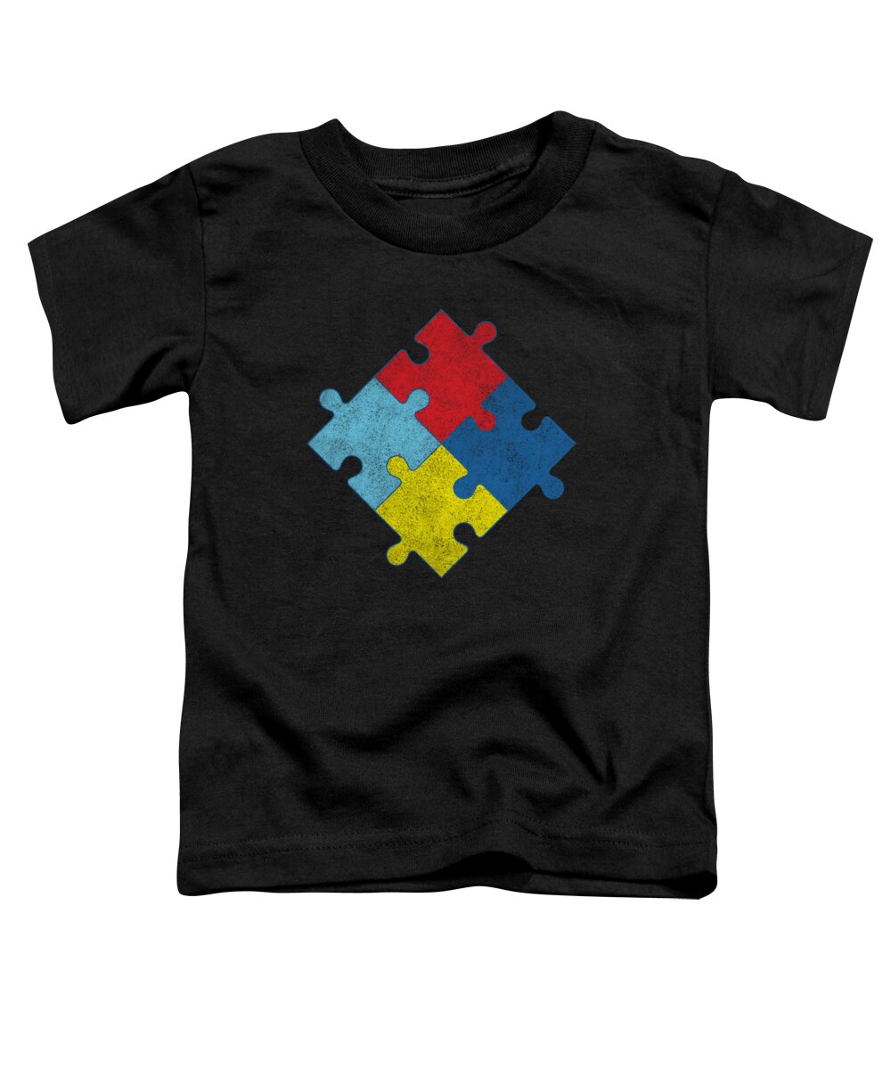 Awareness Toddler T-Shirt featuring the digital art Autism Awareness Puzzle Pieces Retro by Flippin Sweet Gear