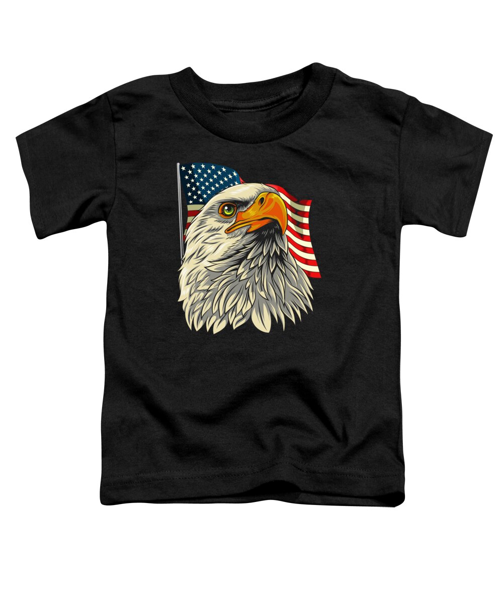 Fourth Of July Toddler T-Shirt featuring the digital art Bald Eagle Head with Stars And Stripes Flag by Mister Tee