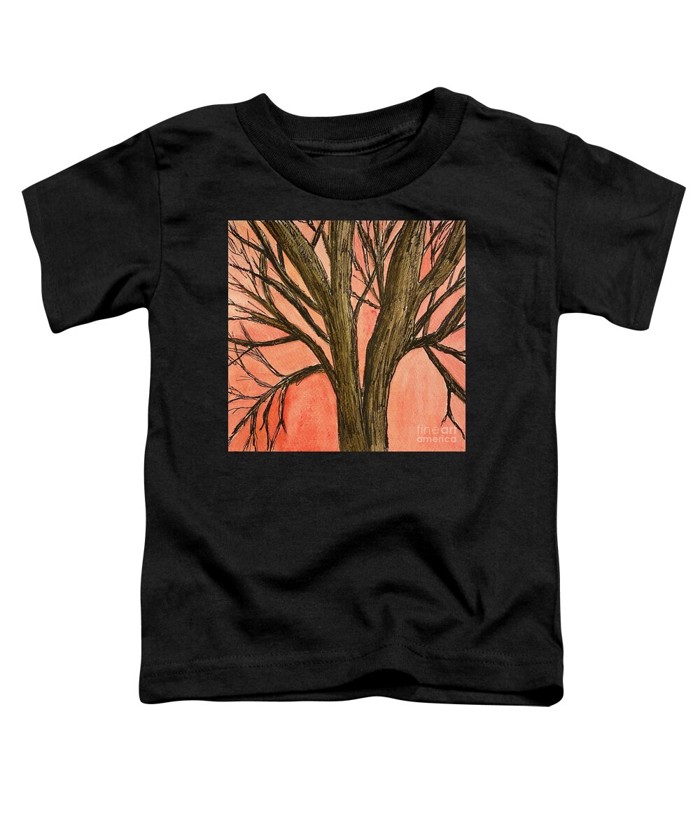 Tree Toddler T-Shirt featuring the mixed media Bare Tree Sunset by Lisa Neuman