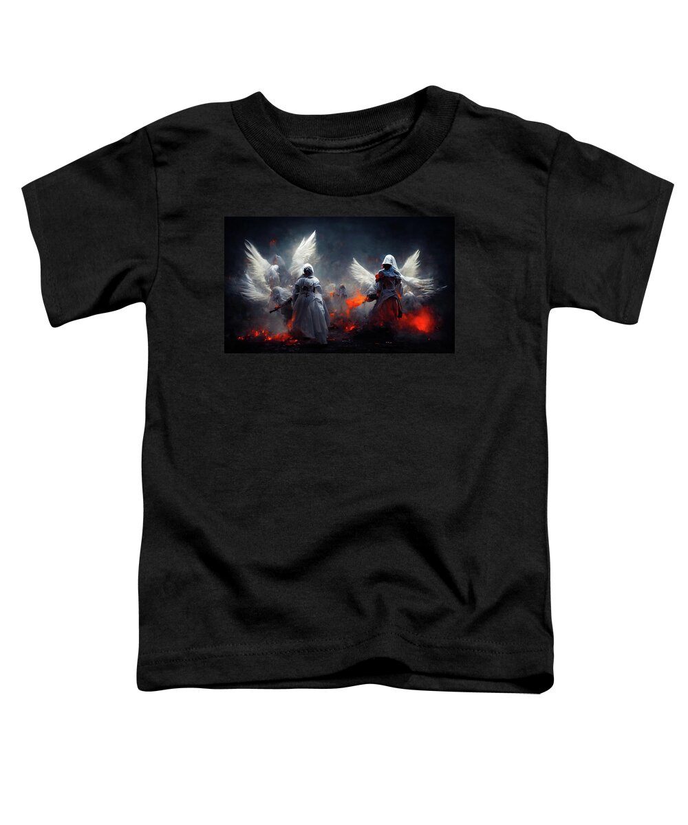 Angels Toddler T-Shirt featuring the digital art Battle Angels fighting in Heaven and Hell 03 by Matthias Hauser