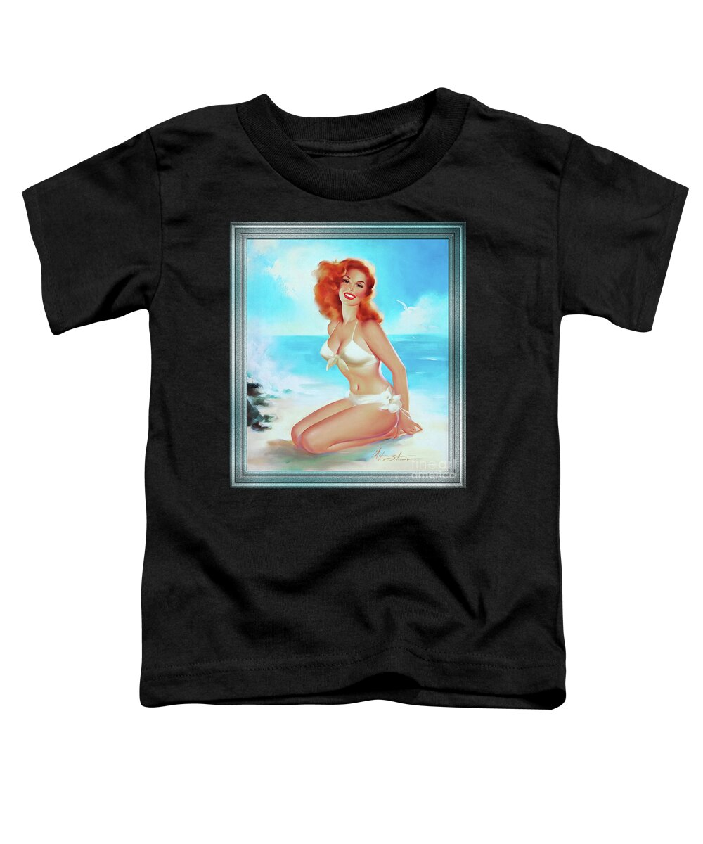 Beach Beauty Toddler T-Shirt featuring the painting Beach Beauty by Edward Runci Pin-Up Girl Vintage Artwork by Rolando Burbon