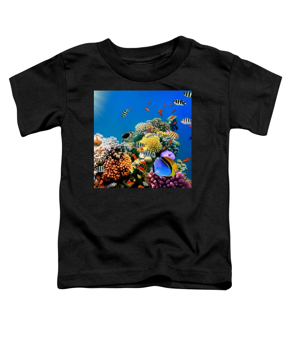 Fish Toddler T-Shirt featuring the photograph Beautiful Fish On Coral Reef by World Art Collective