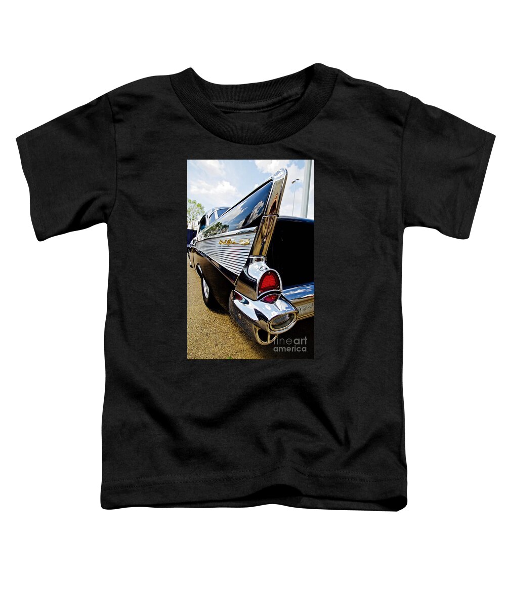 Car Toddler T-Shirt featuring the photograph Black 57 Chevy Bel Air by Linda Bianic