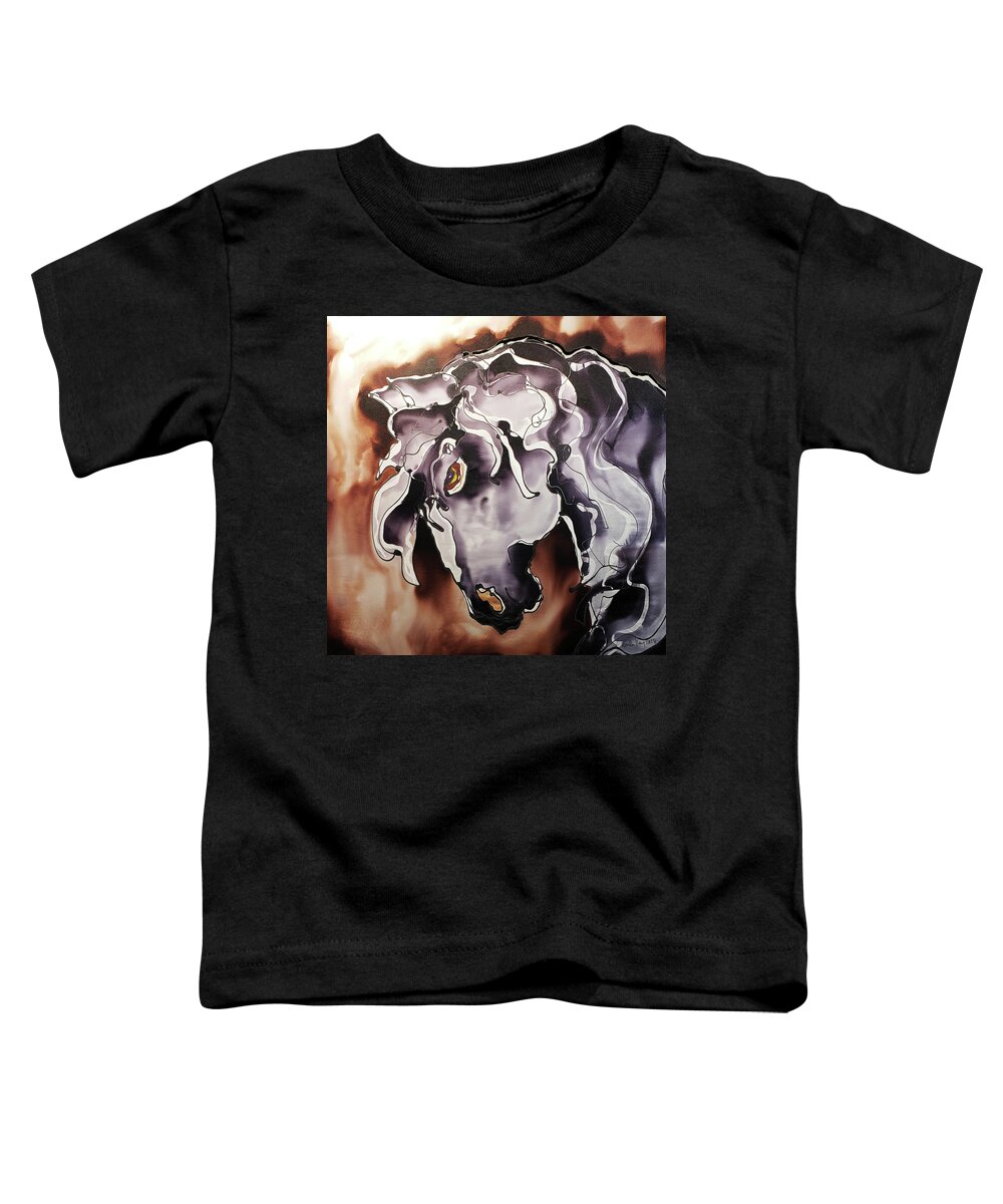 Hand Painted Silk Toddler T-Shirt featuring the painting Black and white horse at dusk by Karla Kay Benjamin