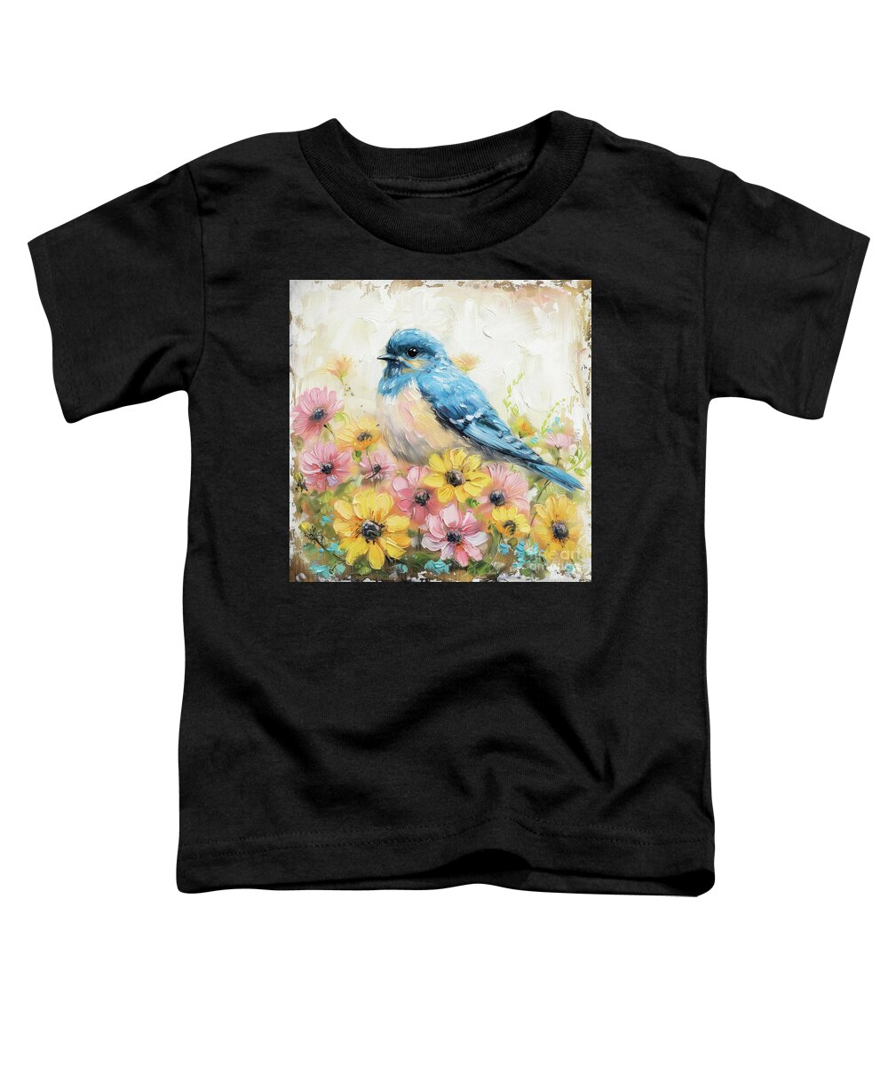  Bluebird Toddler T-Shirt featuring the painting Bluebird In The Daisies by Tina LeCour