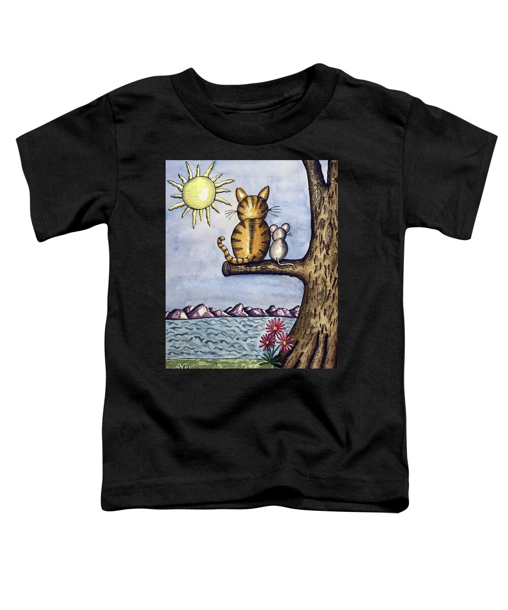Childrens Art Toddler T-Shirt featuring the painting Cat Mouse Sun by Christina Wedberg
