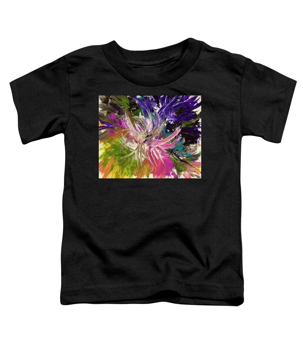 Abstract Pink Purple Yellow Swirls Toddler T-Shirt featuring the painting Center of Attention by Patsy Walton