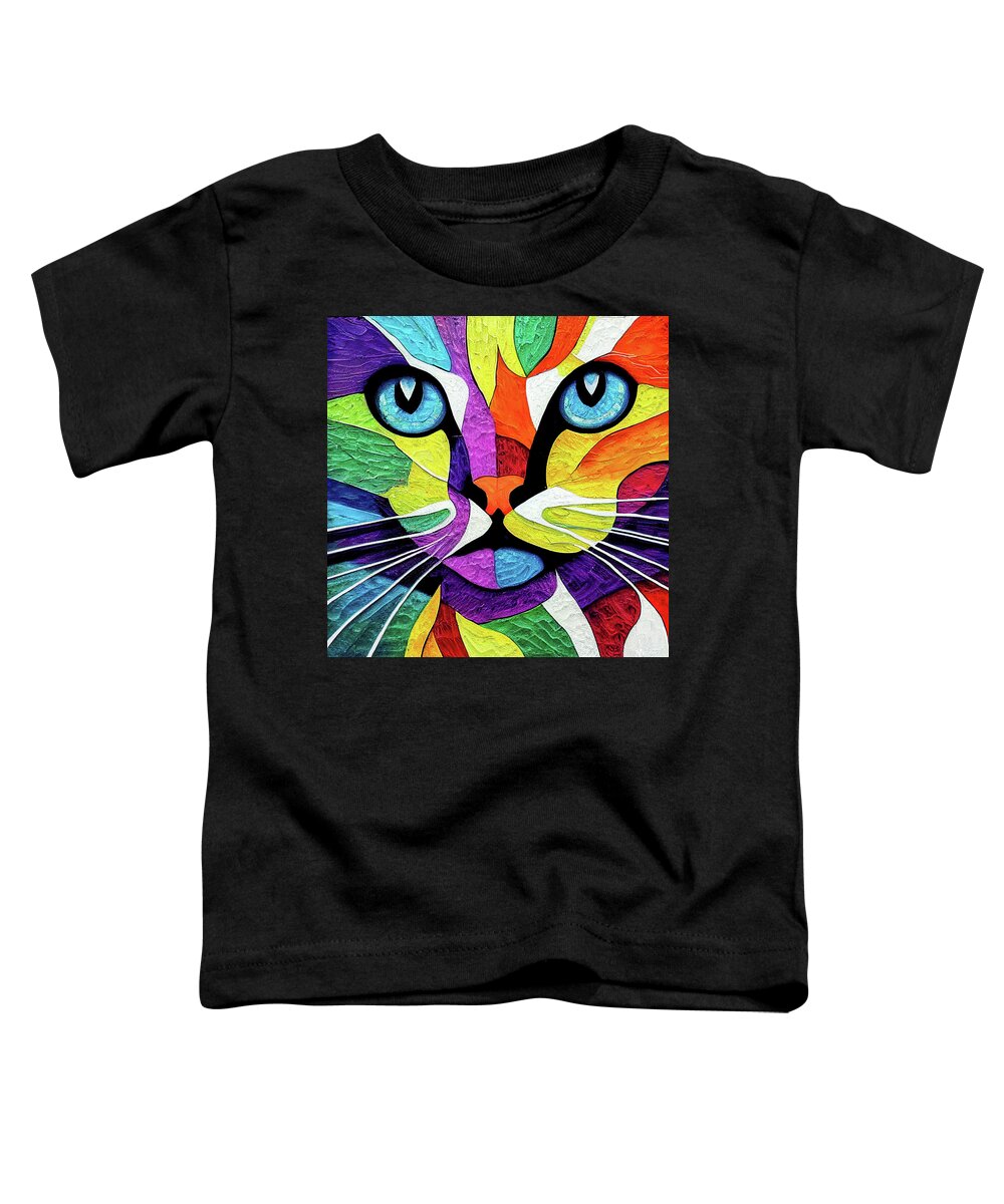 Cats Toddler T-Shirt featuring the digital art Colorful Cat Mosaic - Blue Eyes by Mark Tisdale