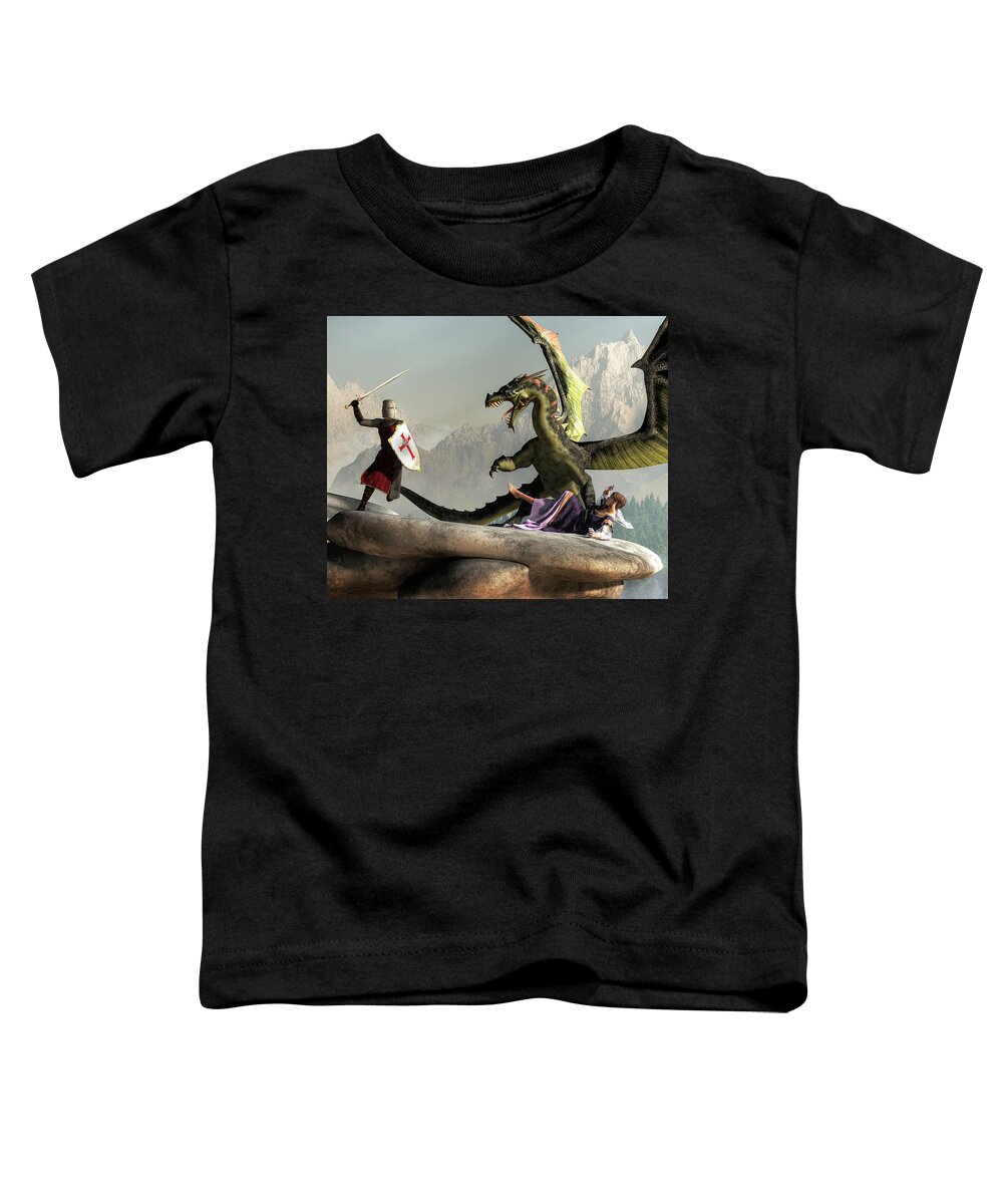 Knight Toddler T-Shirt featuring the digital art Damsel, Dragon, and Knight by Daniel Eskridge