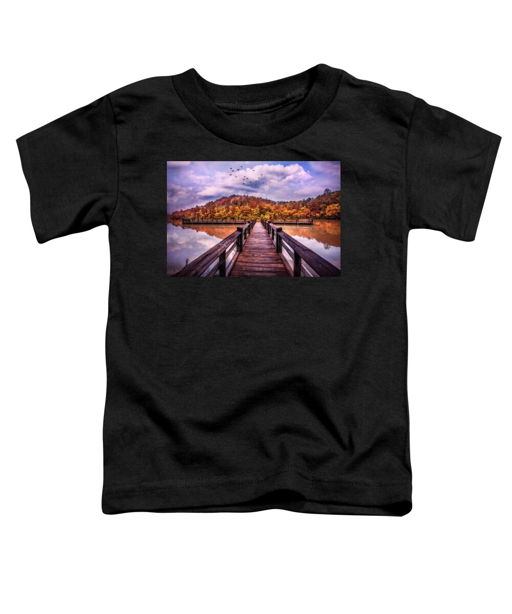 Carolina Toddler T-Shirt featuring the photograph Dock into Autumn by Debra and Dave Vanderlaan