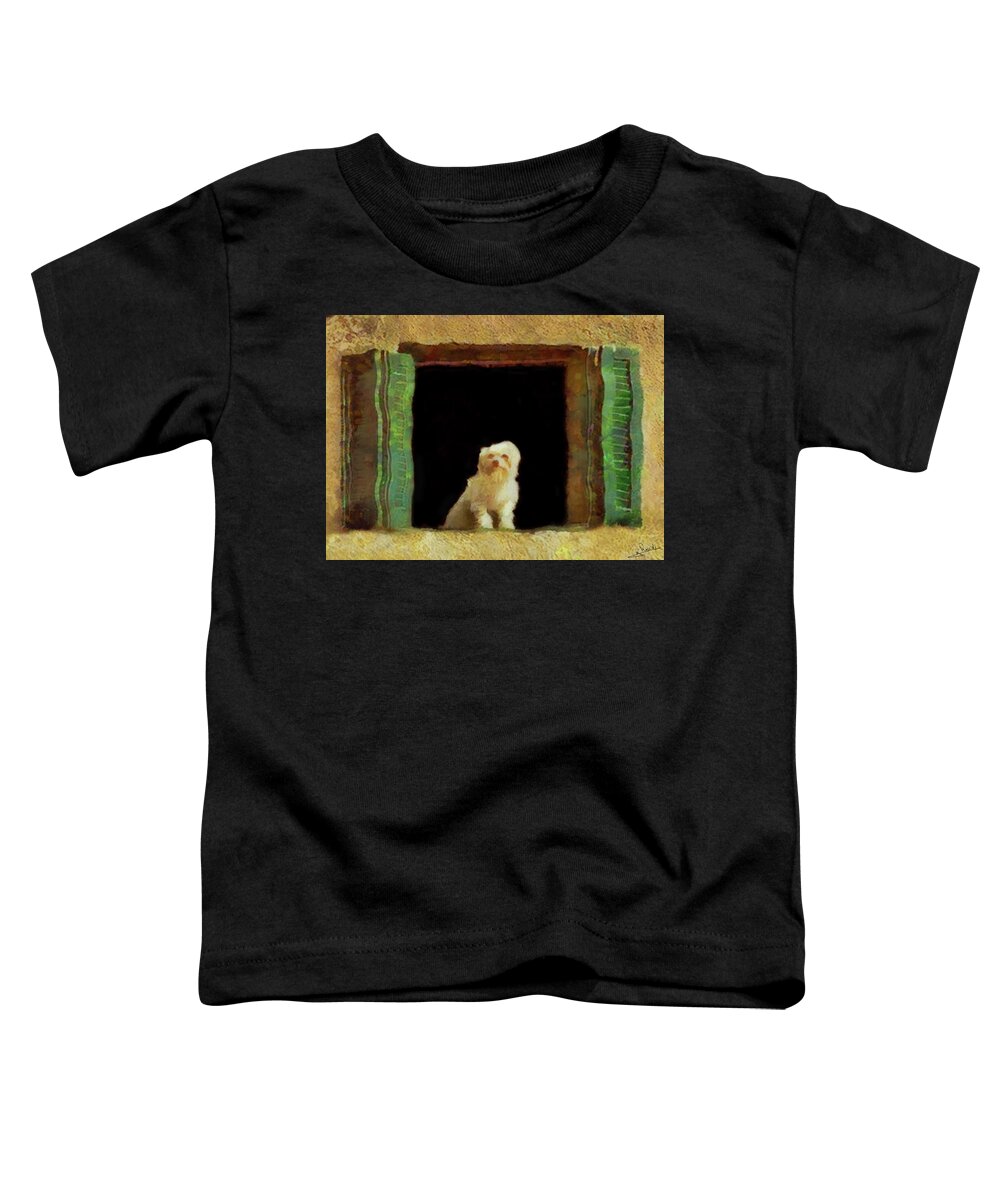 Dog In The Window Toddler T-Shirt featuring the painting Dog in the window by George Rossidis