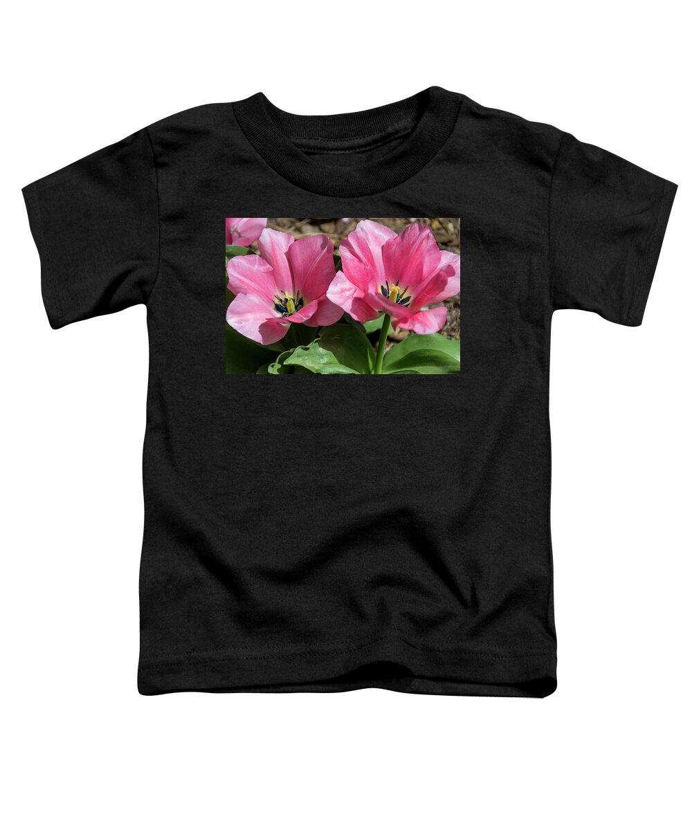 Debra Martz Toddler T-Shirt featuring the photograph Double Pink Tulips by Debra Martz