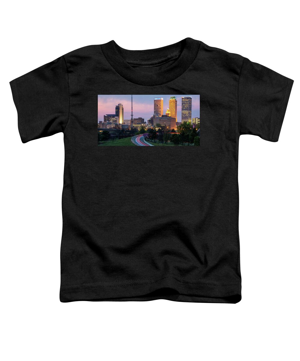 Downtown Tulsa Toddler T-Shirt featuring the photograph Downtown Tulsa Oklahoma City Skyline Panorama by Gregory Ballos