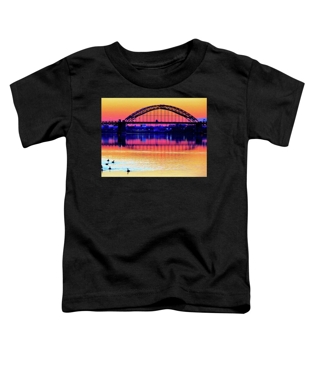 Bridge Toddler T-Shirt featuring the photograph Drenched in Sunset Colors by Linda Stern