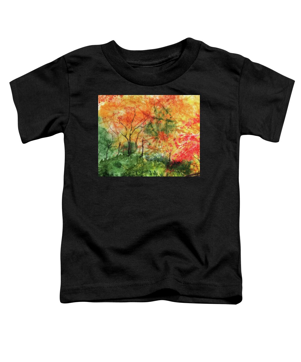 Fall Landscape Toddler T-Shirt featuring the painting Fall Garden Watercolor Trees by Irina Sztukowski