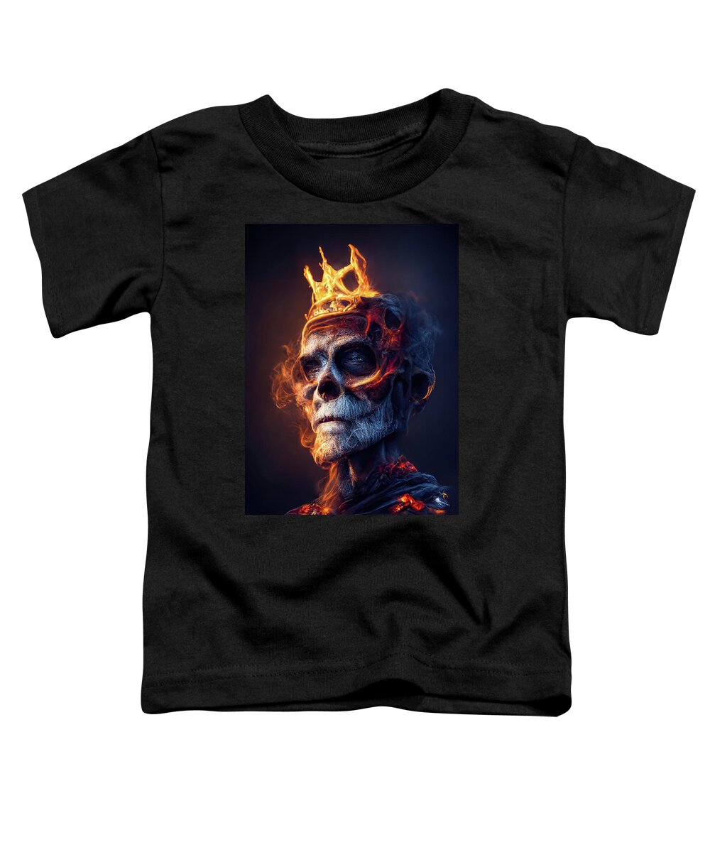 King Toddler T-Shirt featuring the digital art Fire Skeleton King 01 by Matthias Hauser