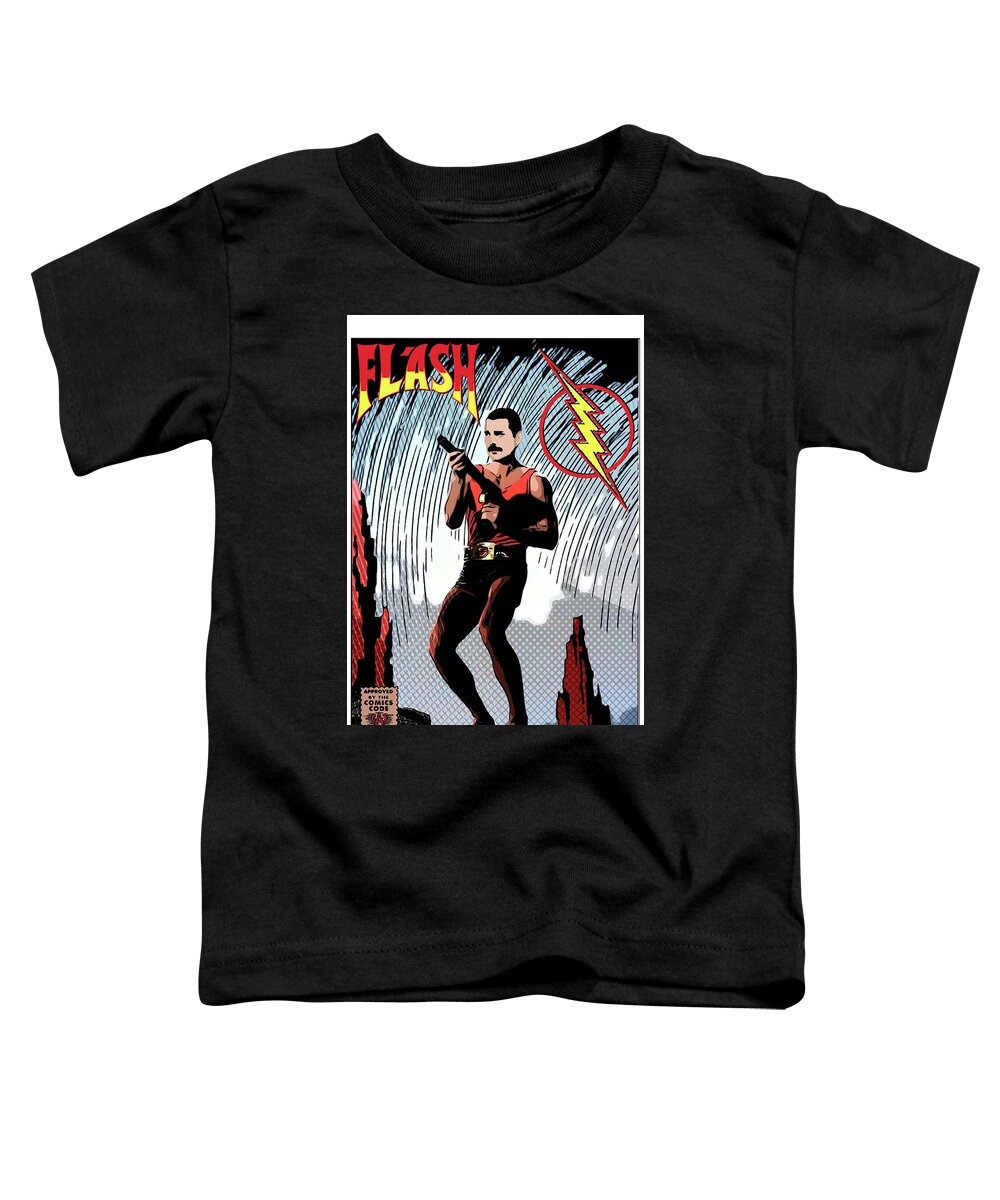 Freddie Mercury Toddler T-Shirt featuring the digital art Flash Freddie Issue No. 1980 by Christina Rick