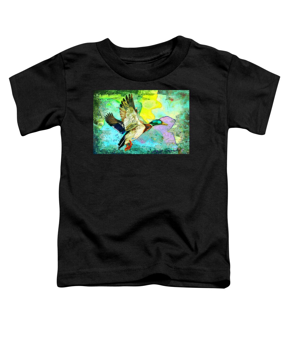Bird Toddler T-Shirt featuring the painting Flying Duck Madness by Miki De Goodaboom