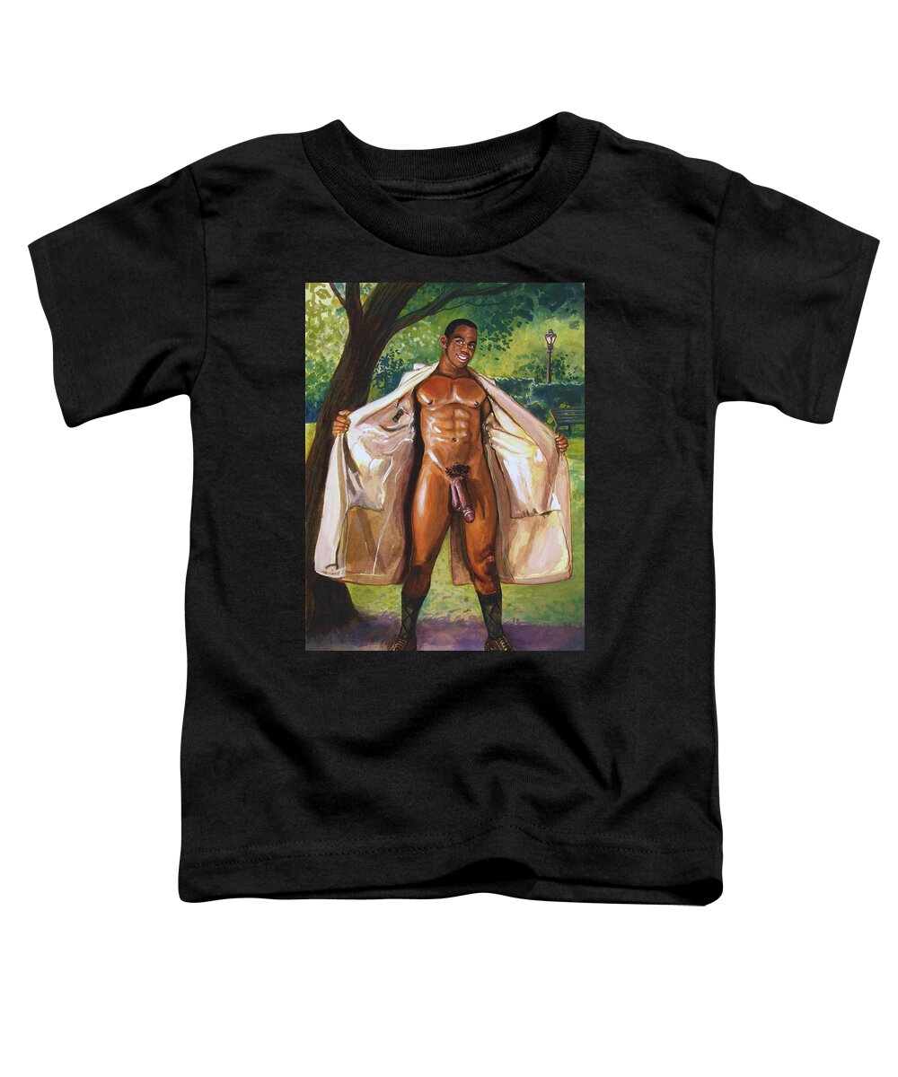 Male Nude Toddler T-Shirt featuring the painting Friendly Flasher by Marc DeBauch