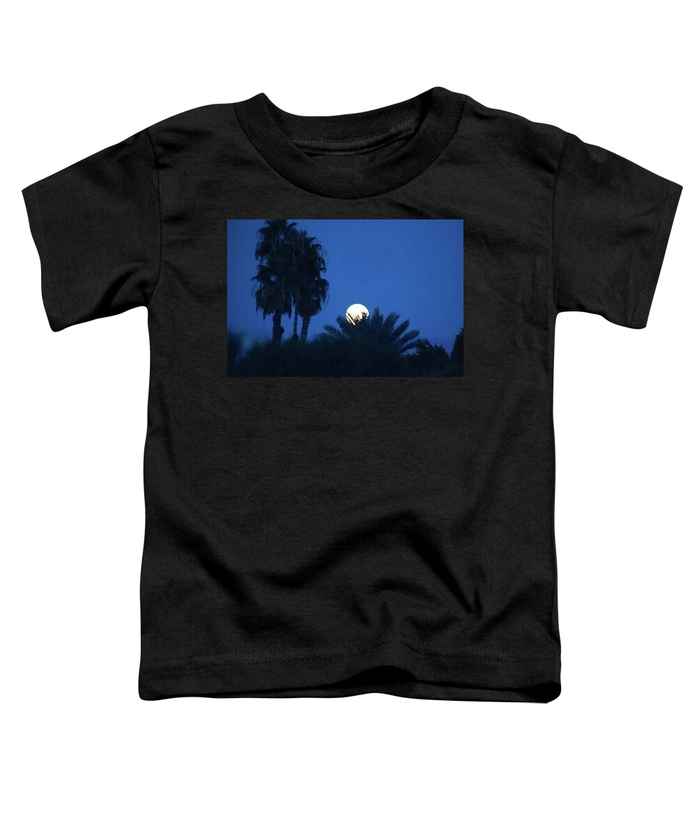 Palm Trees Toddler T-Shirt featuring the photograph Full Moon Behind Palm Tree Silhouettes by Bonnie Colgan